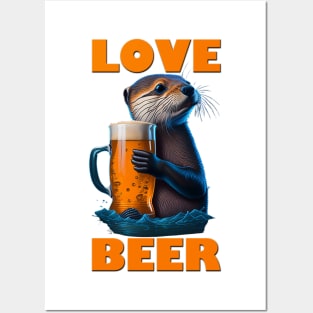 Cute Otter With A Beer Mug Posters and Art